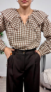 Blusa Vichy Cuello Marrón